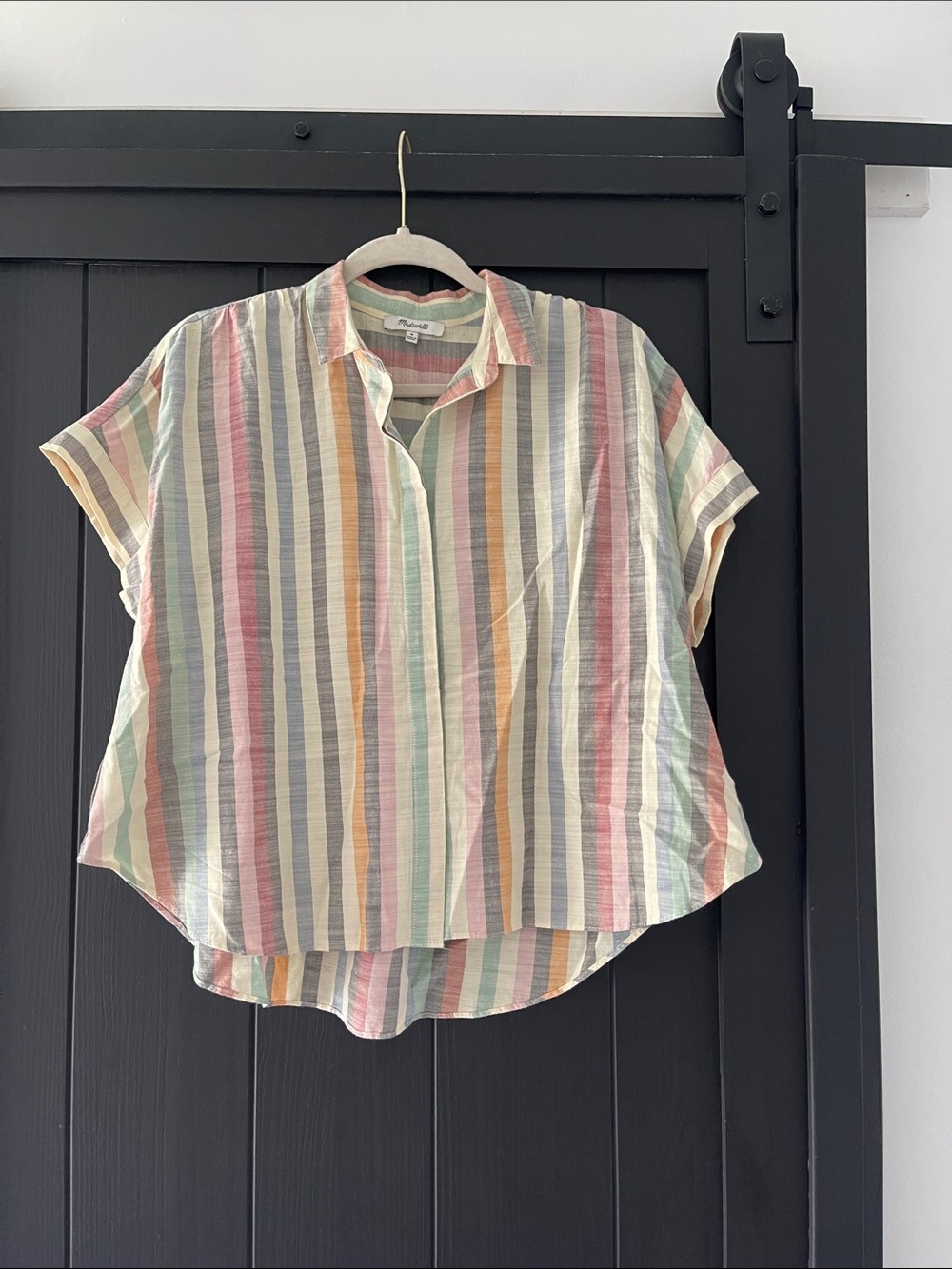 Madewell Pastel Multi-Stripe Short Sleeve Button Down